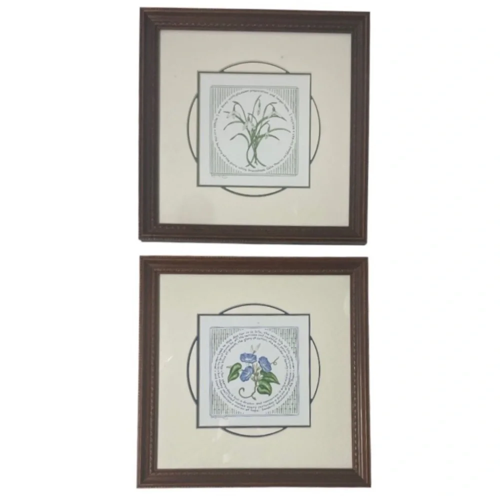 Vintage Signed Art Pictures Susan Loy Literary Snowdrops Hope & Morning Glories